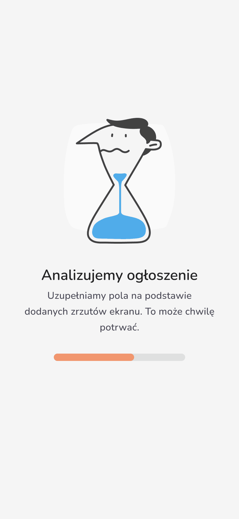 Screen showing the AI analysing a job posting with a progress bar