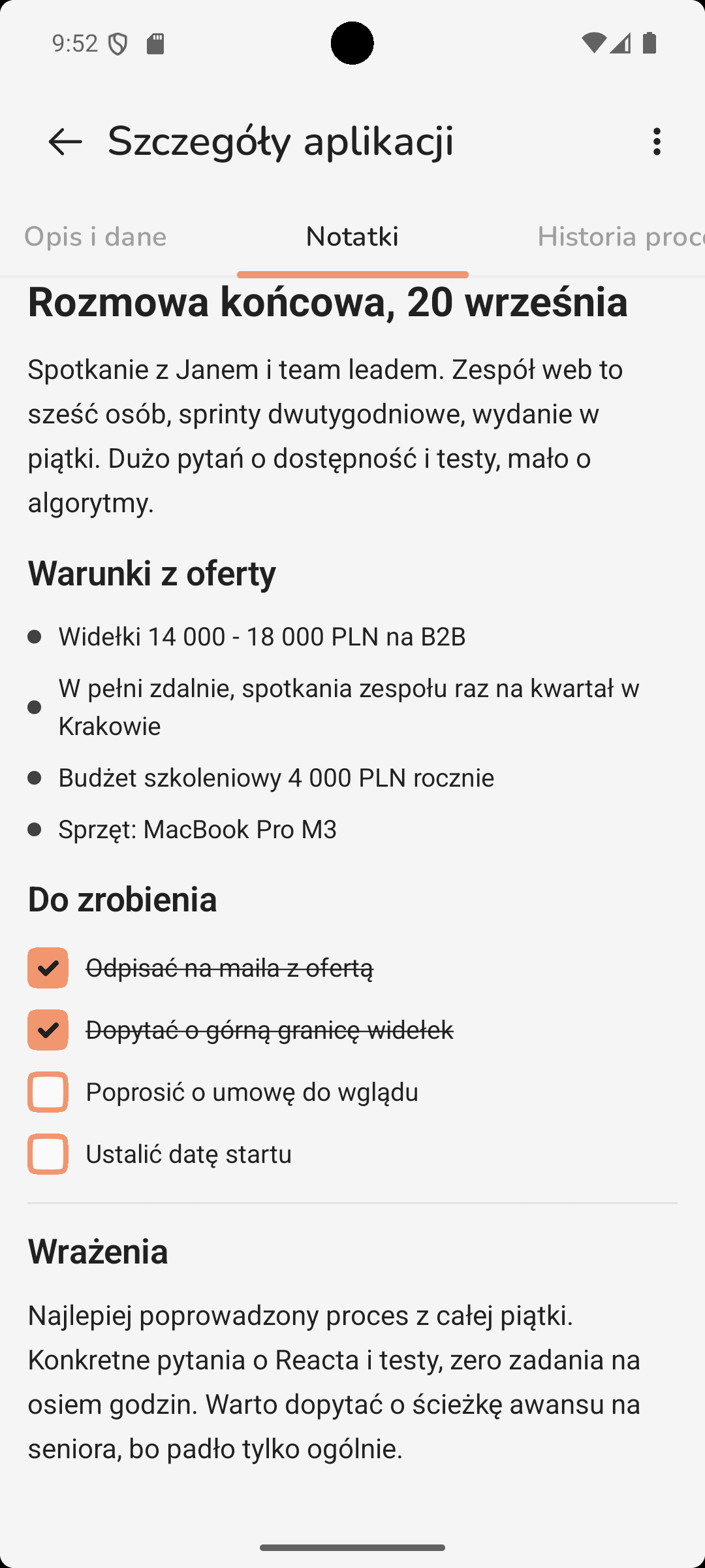 Block-based note editor on an application with headings, a bulleted list and checkboxes